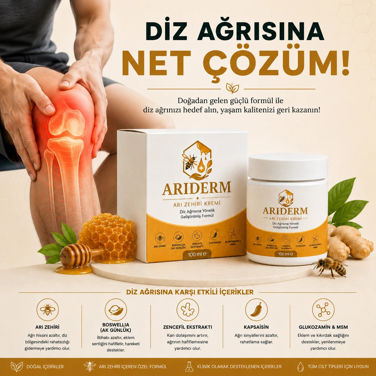 Arıderm - Diz Ağrısı Giderici Arı Zehri Kremi