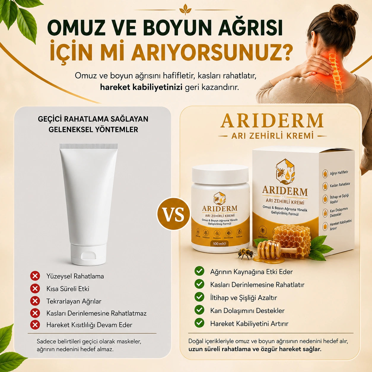 Arıderm Arı Zehri Kremi - Boyun ve Omuz ağrısına 60 saniyede çözüm!