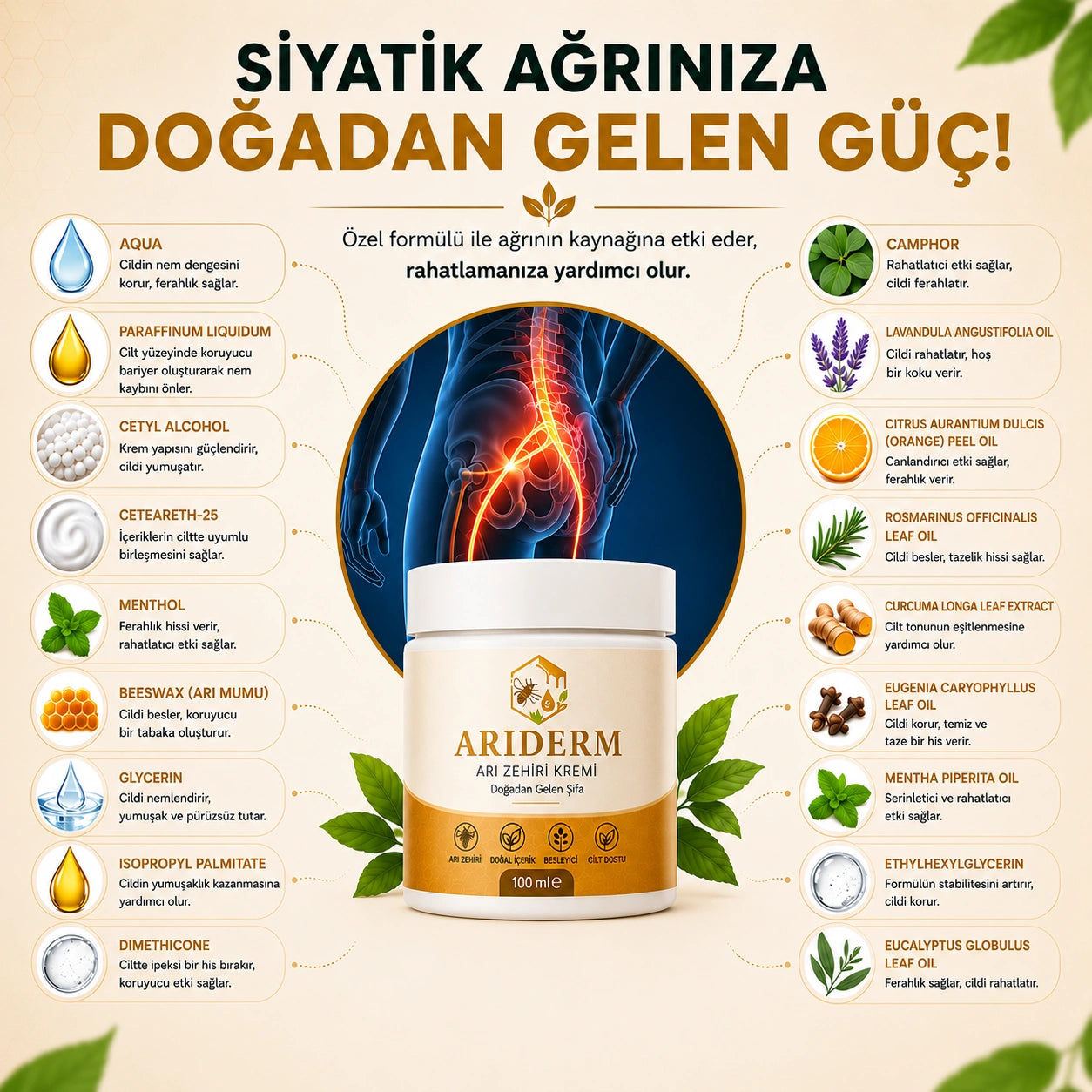 Arıderm - Siyatik Ağrı Giderici Arı Zehri Kremi