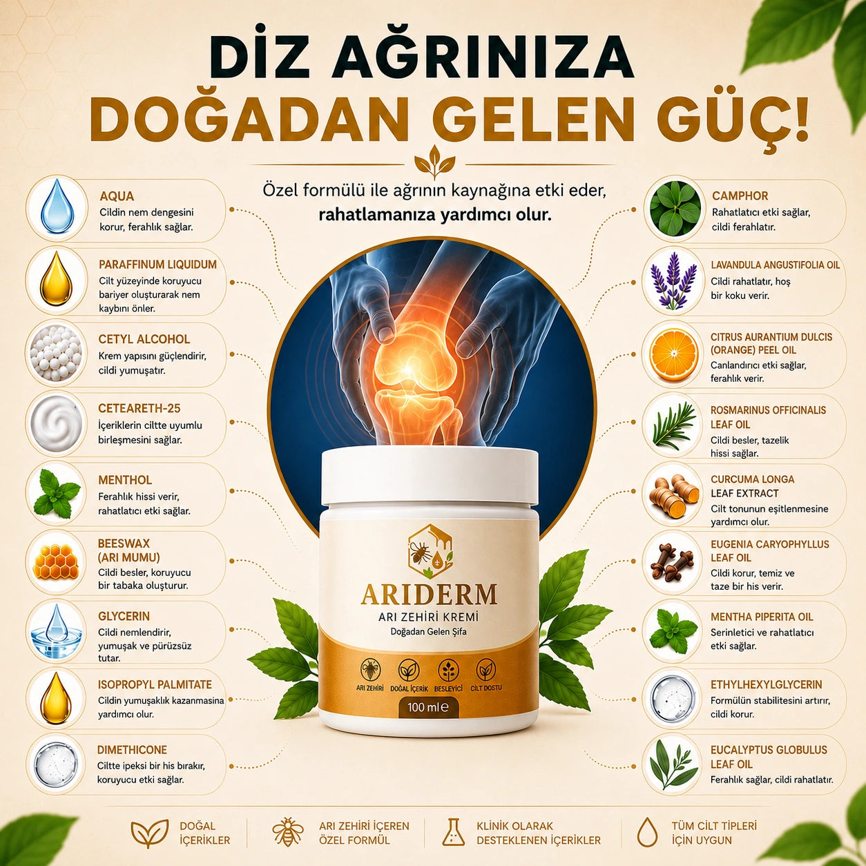 Arıderm - Diz Ağrısı Giderici Arı Zehri Kremi